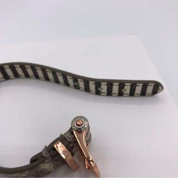 Henri Bendel Snakeskin Leather Rose Gold Adjustable Bracelet Rhinestone Pyramid - Picture 8 of 11